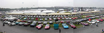 Panoramic view of 53, 1953 Corvettes at the 2003 Corvettes at Carlisle event.