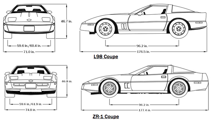  1990 Corvette L98 and ZR-1 Dimensions