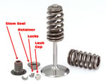 Lash caps go over the tip of the stem of a titanium valve and prevent direct contact between the rocker arm and the stem. Without a lash cap, the stem of the Ti valve and the rocker arm tip would quickly wear. 'Beehive' springs have been used on Gen 3/4/5 engines since the LS1 was introduced in 1997, however, the LS7 uses a specific beehive spring with more height and higher open pressure.