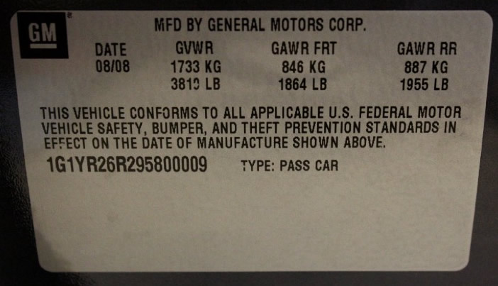 2009 Corvette ZR1 #009 Build Sticker 2009 Corvette ZR1 #009 Build Sticker