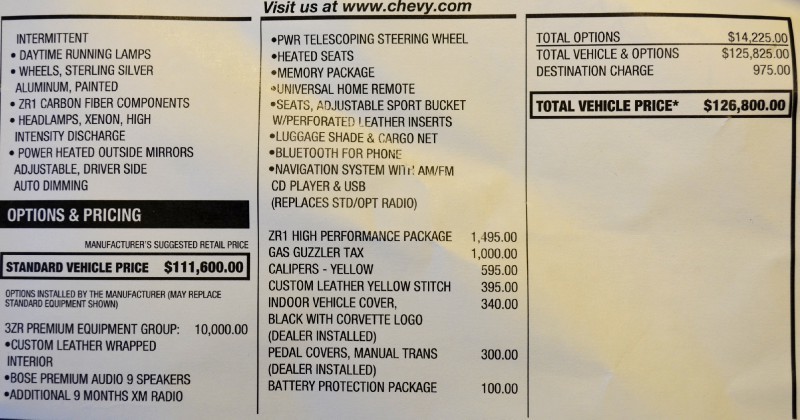 2013 Corvette ZR1 #335 Window Sticker