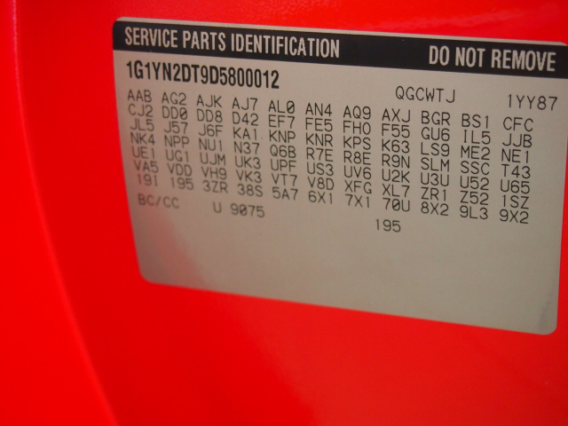 2013 Corvette ZR1 #12 Build Sticker