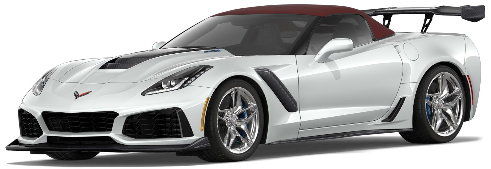 2019 Corvette ZR1 Convertible in Arctic White with the Spice Red Top, the ZTK Track Performance Package and chrome wheels