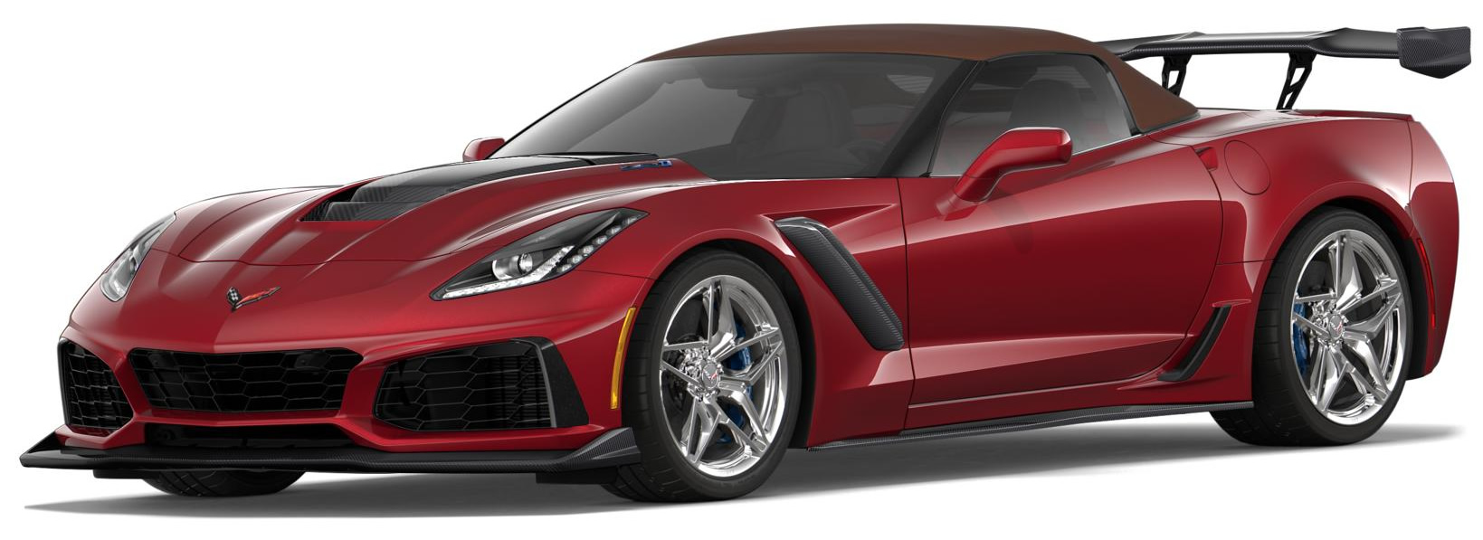 2019 Corvette ZR1 Convertible in Long Beach Red Metallic with Kalahari top, ZTK Track Performance Package and Chrome wheels.