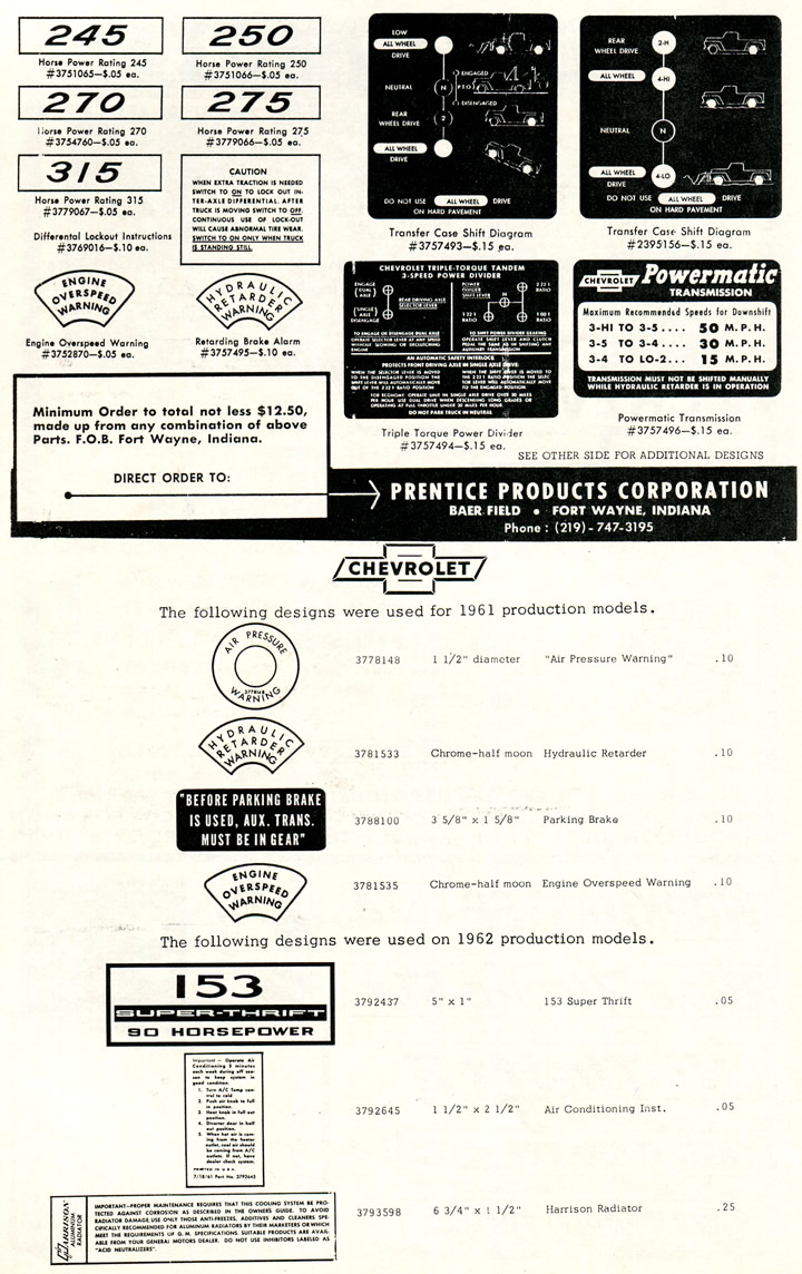 1956 - 1965 Corvette OEM Decals - Part Numbers