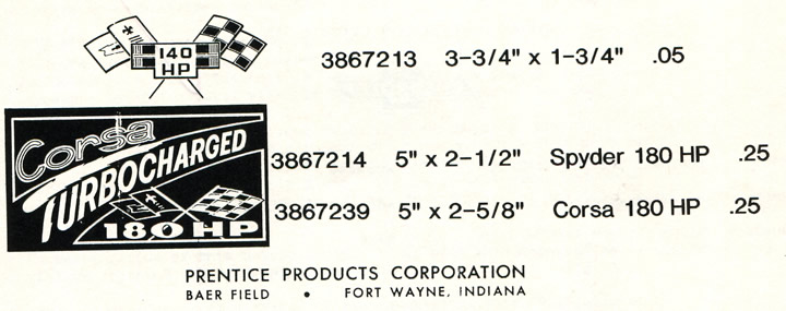 1956 - 1965 Corvette OEM Decals - Part Numbers