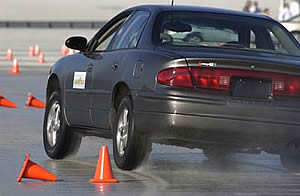 The autocross environment is a reasonable test of a tire's ability to handle well during low-speed, emergency evasive maneuvering on the street. In the Buick shod with Assurance, the Author was incrementally quicker on this slalom course than he was in the same type of car fitted with Michelins.