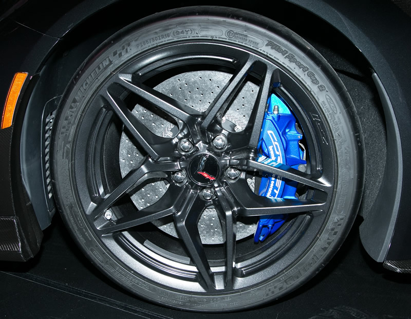 The 2019 Corvette ZR1 utilizes a unique carbon-ceramic Brembo brake system.