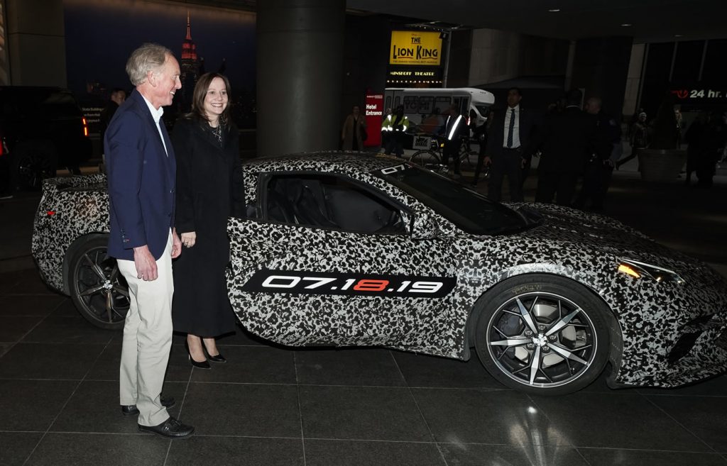 Chevrolet Corvette Chief Engineer Tadge Juechter and General Motors Chairman and CEO Mary Barra near Times Square Thursday, April 11, 2019 in New York, New York. The next generation Corvette will be unveiled on July 18. (Photo by Todd Plitt for Chevrolet)