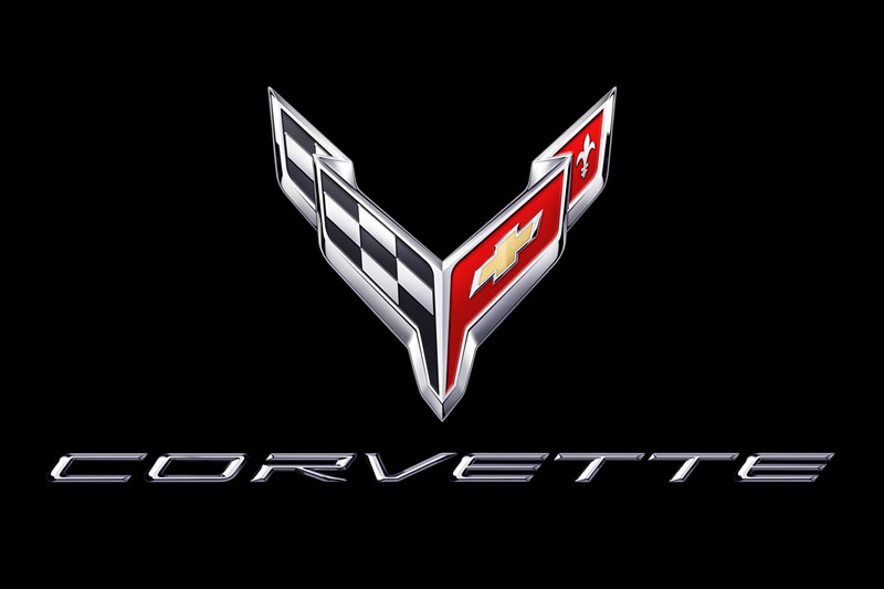 2020 Corvette Crossflags Symbol and Script in Chrome on Black