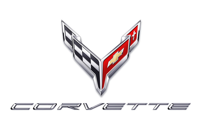2020 Corvette Crossflags Symbol and Script in Chrome on White