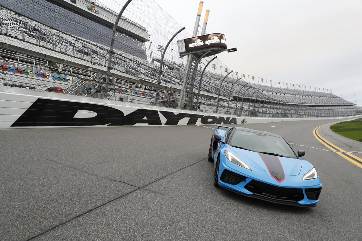 The mid-engine Corvette Stingray coupe will serve as the pace car for the renowned Daytona 500 on Sunday, Feb. 14. This marks the sixth time a Corvette has paced the Daytona 500. (HHP/Harold Hinson)
