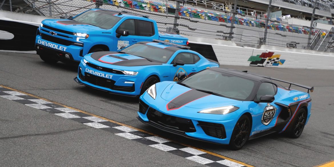 Corvette, Camaro and Silverado are set to pace three different NASCAR touring series races this weekend. Each Chevrolet model powered by a distinct variant of Chevy’s famed 6.2L small block V-8 engine with ties to Chevrolet Cup Series racing engines. (HHP/Harold Hinson)