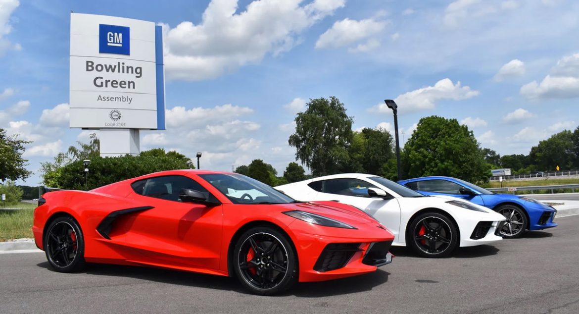Red White and Blue C8 Corvettes at the Bowling Green Corvette Assembly Plant