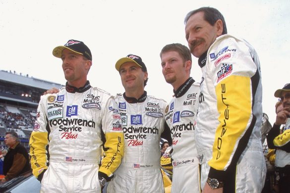 Dale Earnhardt Jr. and Sr. with the Corvette Racing team