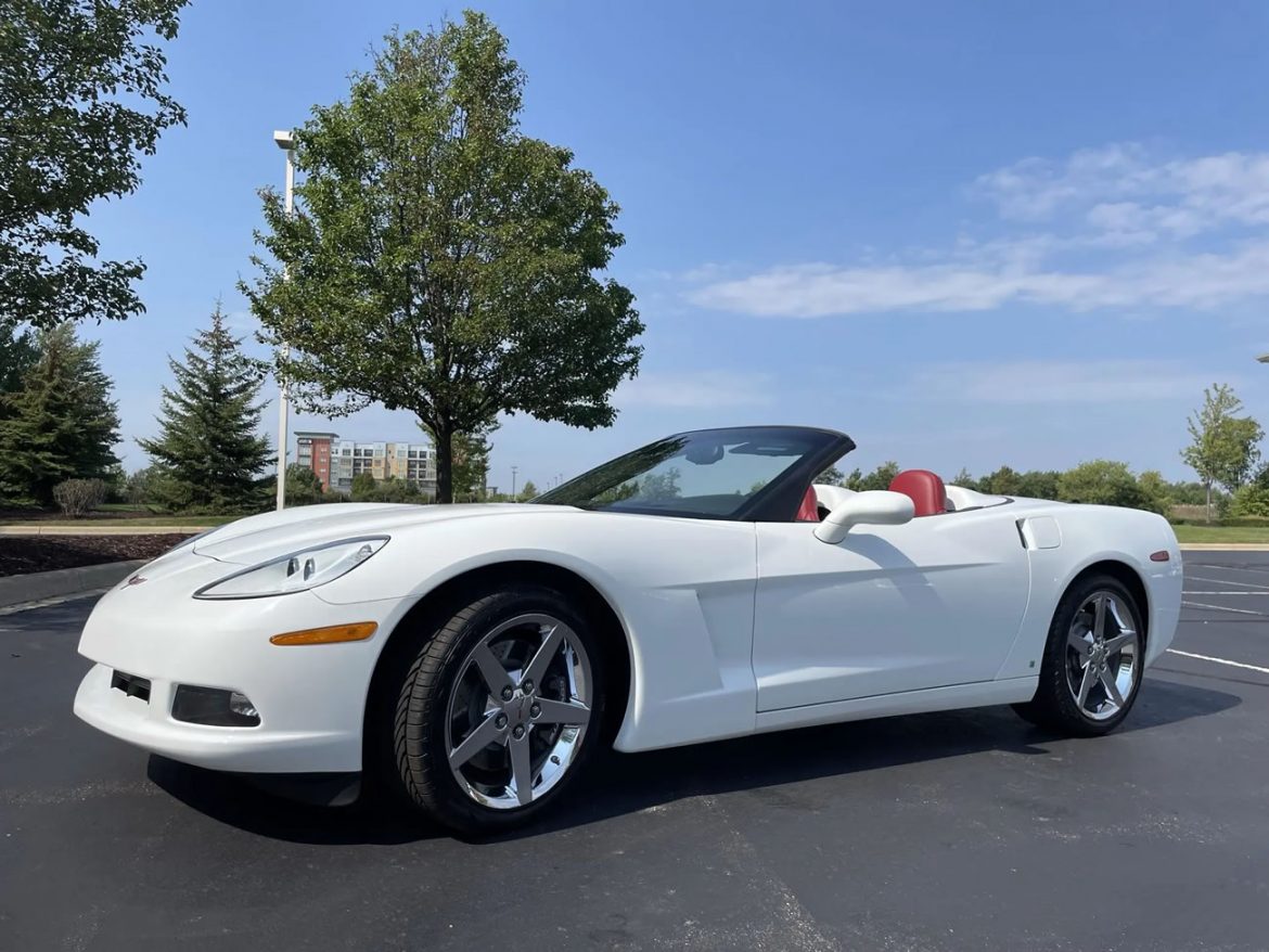 Finished in Arctic White over red, this 2007 Corvette convertible is currently up for sale with only 18 miles on the odometer!