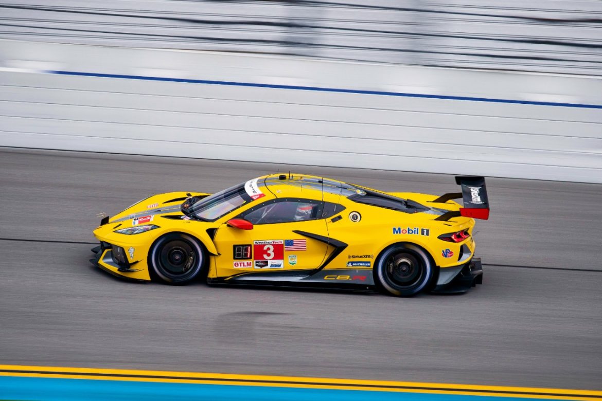 The #3 Mobil 1/SiriusXM Chevrolet Corvette C8.R driven by Antonio Garcia, Jordan Taylor and Nicky Catsburg during testing in the GTLM class Saturday, January 23, 2021 during the IMSA WeatherTech SportsCar Championship Roar Before the 24 at Daytona International Speedway in Daytona Beach, Florida. The first race of the 2021 season is the Rolex 24 At Daytona on January 30-31. (Photo by Richard Prince for Chevy Racing)
