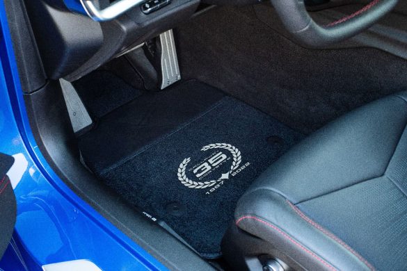 Callaway Embroidered Floor Mats Carpeted floor mat set embroidered with 35th Anniversary wreath and leather heel pad.