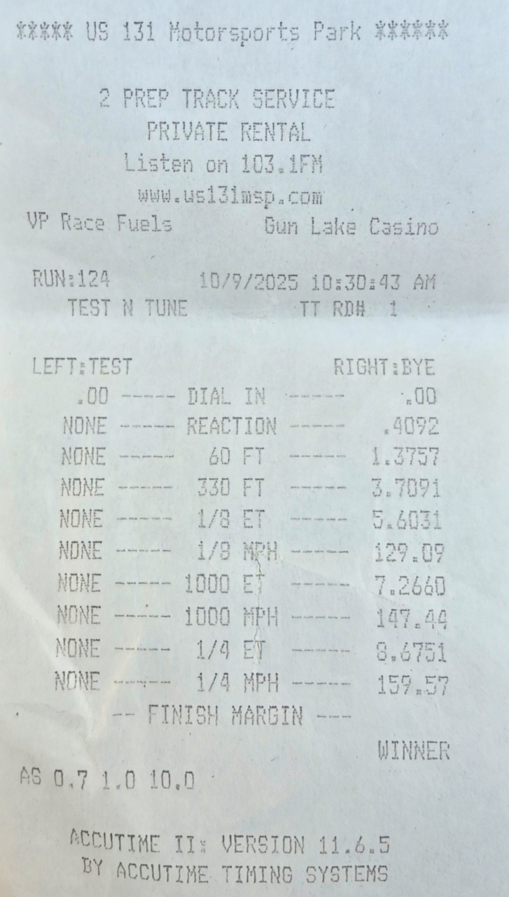 Official track slip from Corvette ZR1X testing at drag strip.
